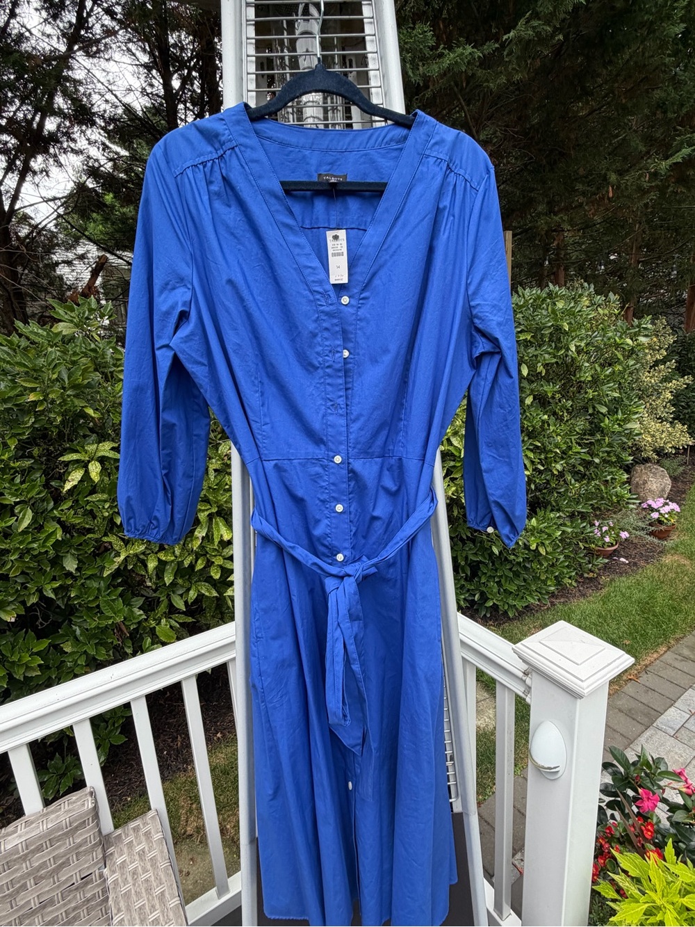 Talbots Royal Blue Button-Front Midi Dress with Tie Waist